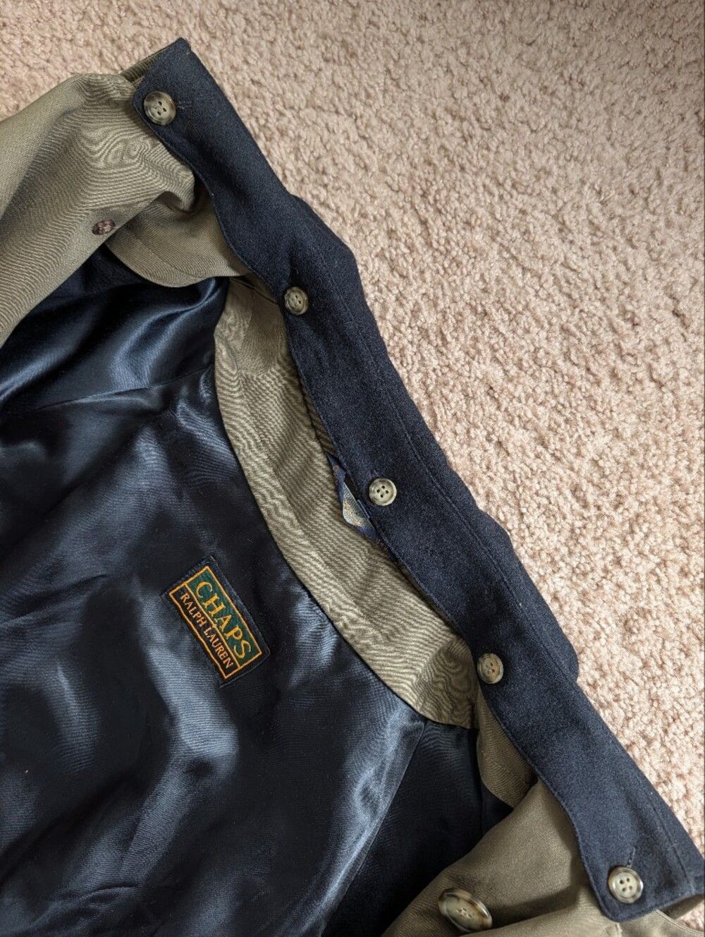 Chaps Ralph Lauren Mens Olive Green Vintage Double Breasted Trench Coat Size 46R - Picture 11 of 16